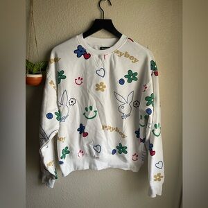 pac sun x playboy crew neck doodle sweater